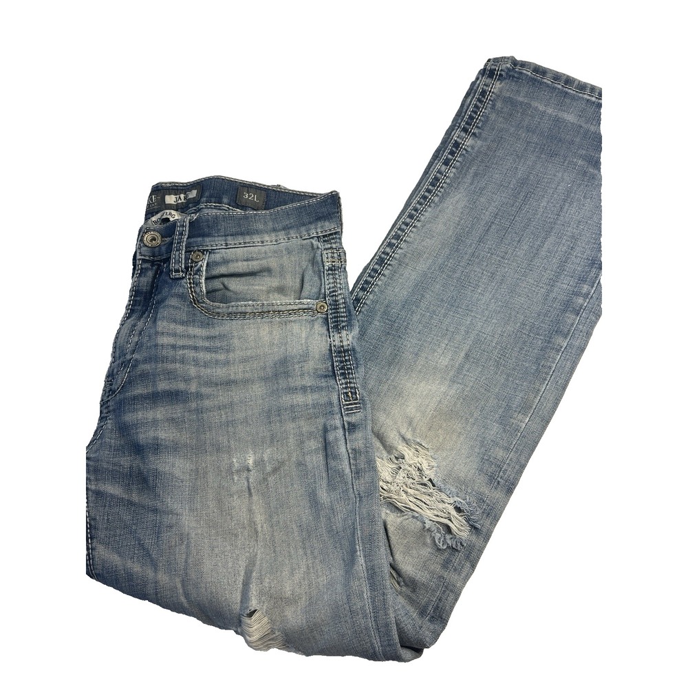 BKE Jake‎ Bootleg Men Blue Jean 32L Distressed Denim Grunge Worn Faded